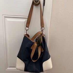 Navy Blue and White Coach Hobo Bag
